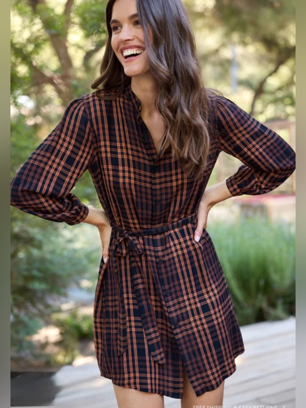 Bella Dahl Black and Brown Plaid Rayon Dress